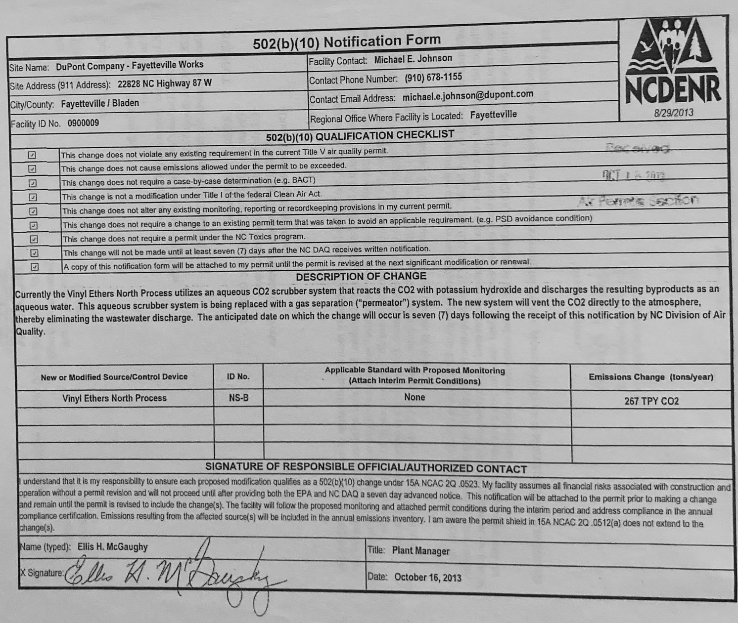 Dupont notification to DEQ page 2